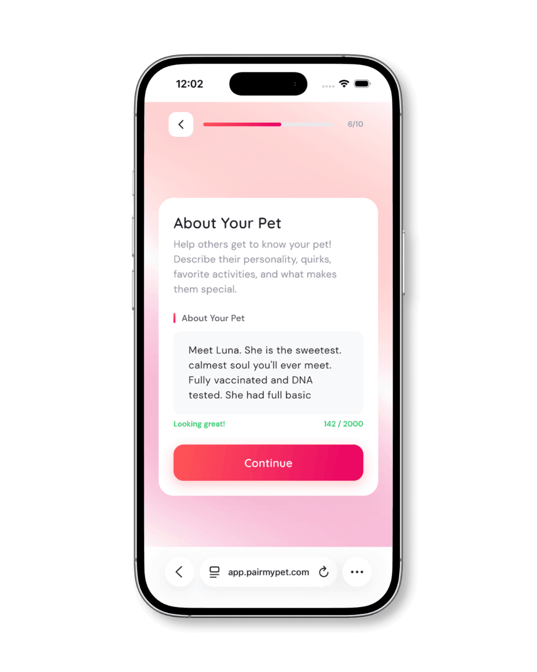 Writing a bio description for your pet on PairMyPet.